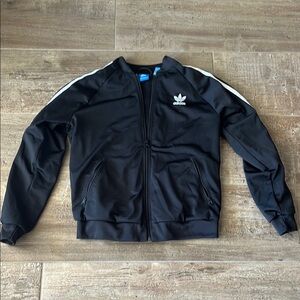 Adidas Black Bomber Jacket with Stand-Up Collar
